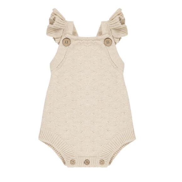 Jamie Kay Oatmeal Mia Knitted Ruffle Sleeve Button Detail Romper - 0 to 3 Months - Picture 1 of 9